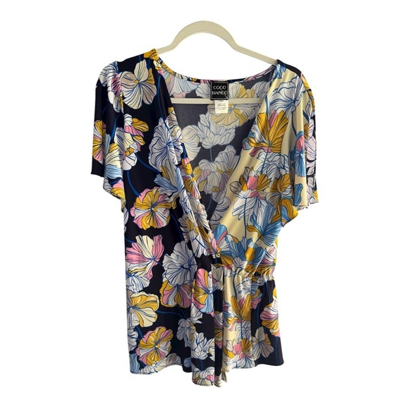 Coco Bianco Tops - Coco Bianco Floral Blouse - Navy, Yellow, Cream size L